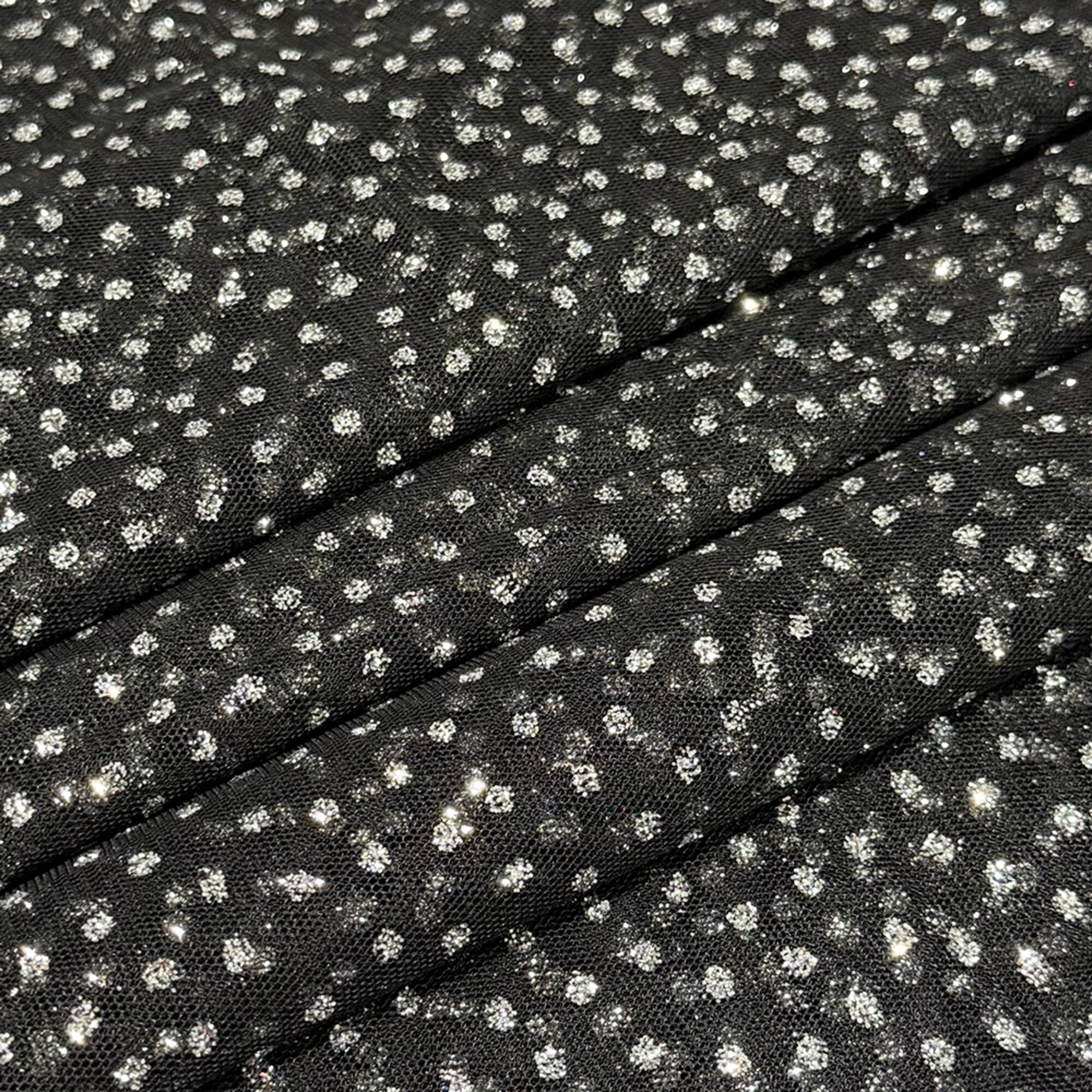 Feldman Black with Silver Glitter Dots Mesh